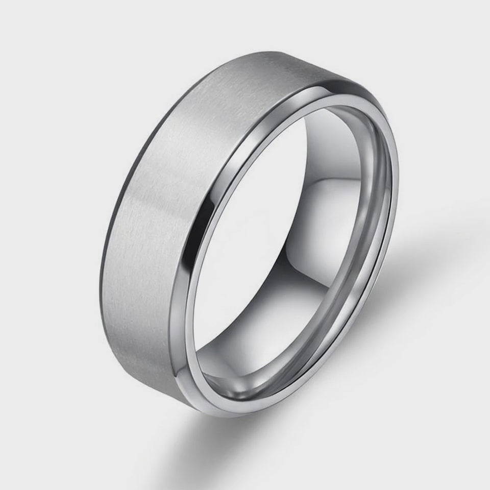 The Crest Titanium Wedding Band | Brushed Silver Finish | Polished Edges | 4mm, 6mm & 8mm