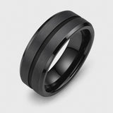 The Blackridge | Black Tungsten Wedding Band with Center Groove & Matte Finish | 6mm, 8mm