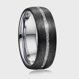 The Noir | Brushed Tungsten Ring with Silver Carbon Inlay | 8mm