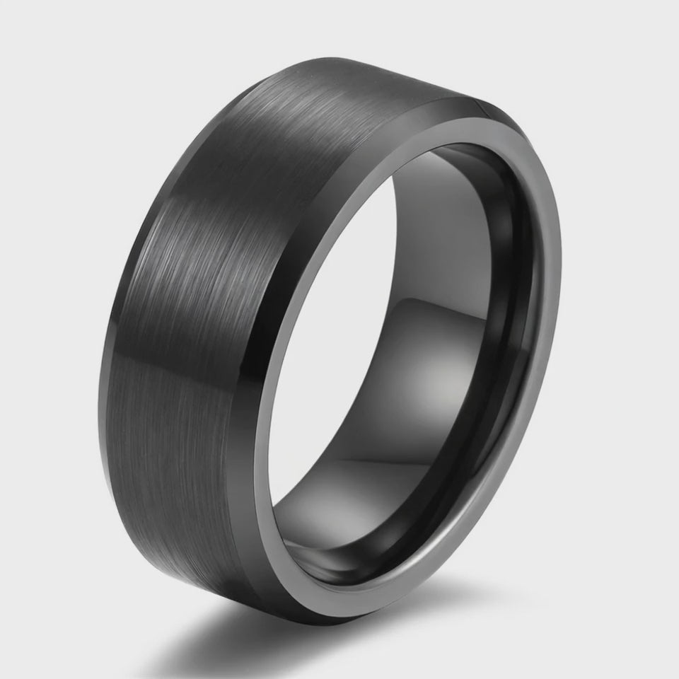 The Chancellor | Classic Brushed Tungsten Wedding Band with Beveled Edges