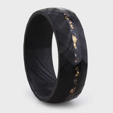 The Imperial Ember | Damascus Ring with Genuine Meteorite & Gold Inlay | 6mm, 8mm