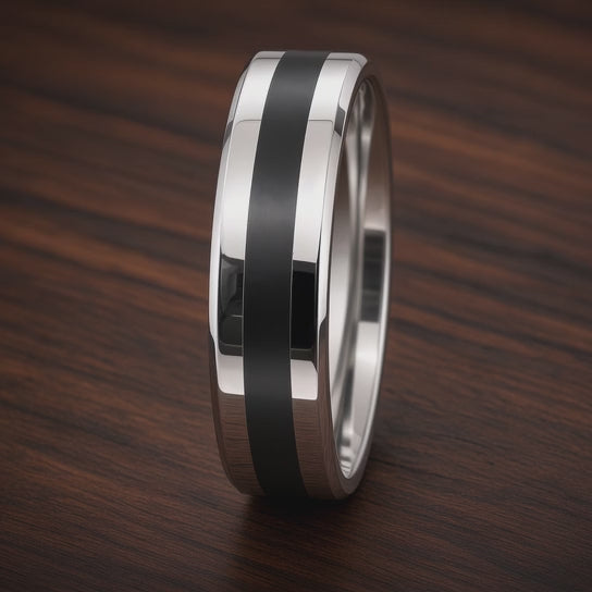 The Monarch | Silver Titanium Wedding Ring with Black Centre Inlay