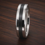 The Monarch | Silver Titanium Wedding Ring with Black Centre Inlay