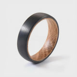 The Winchester | Minimalist Tungsten Carbide & Whiskey Barrel Wood Ring | 6mm, 8mm