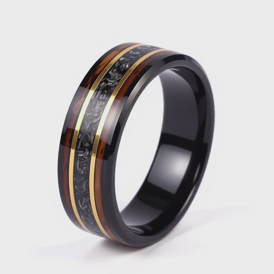 The Orion | Black Tungsten, Meteorite & Exotic Wood Wedding Band | 6mm, 8mm