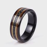 The Orion | Black Tungsten, Meteorite & Exotic Wood Wedding Band | 6mm, 8mm