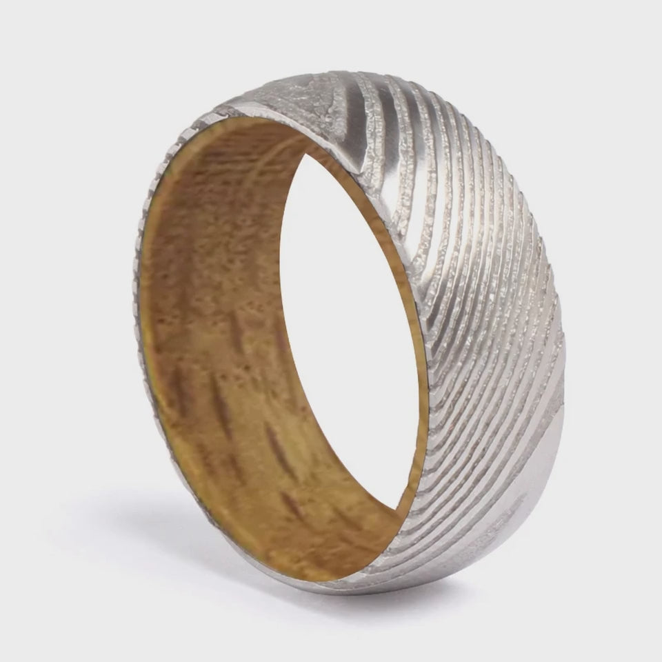 The Founder's Reserve | Genuine Whiskey Barrel Wood Inlay Men's Wedding Band | 6mm, 8mm