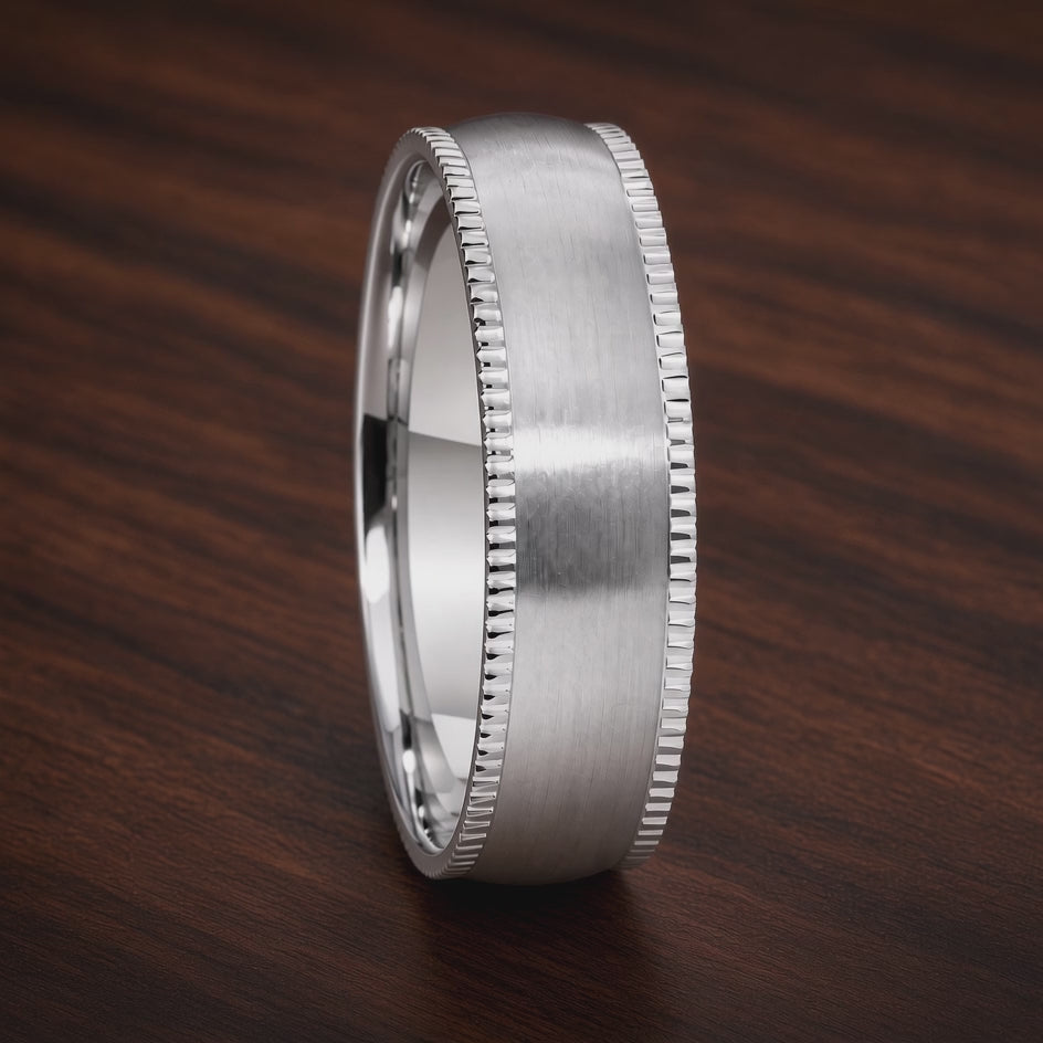 The Kingsley | Milgrain Brushed Titanium Wedding Ring