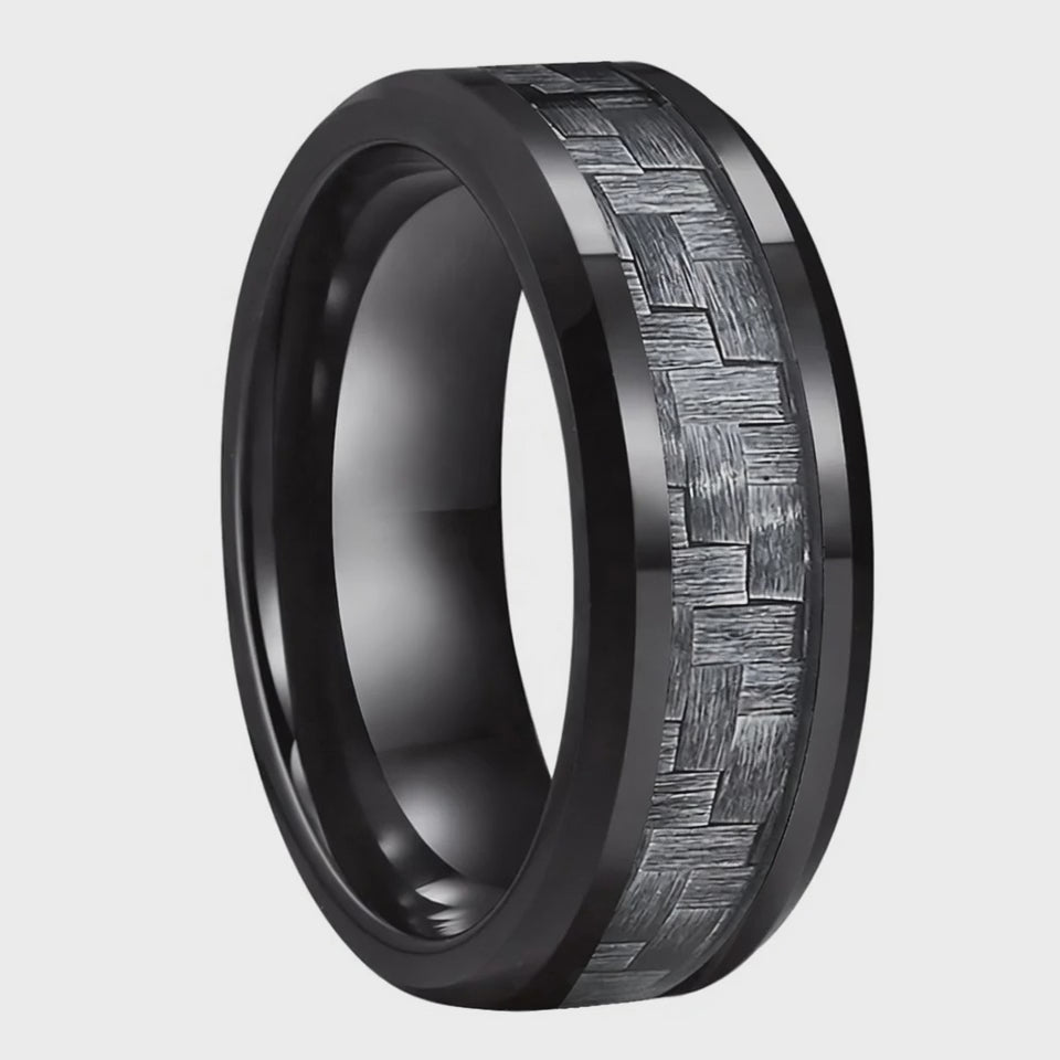 The Mercer | Carbon Fiber Ring | Black Tungsten Wedding Band | 6mm, 8mm