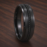 The Sovereign Black | Titanium Wedding Ring with Twisted Rope Centre Detail