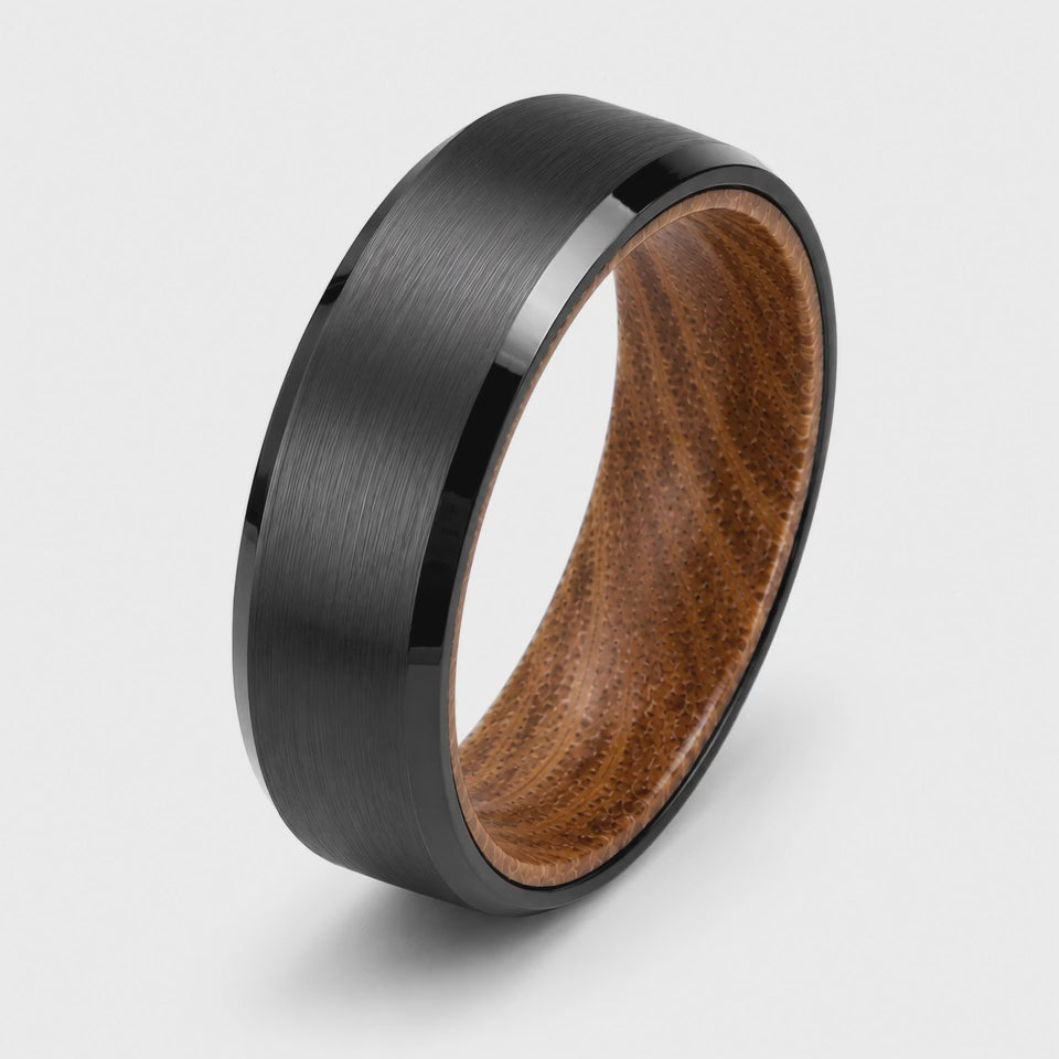 The Black Reserve| Tungsten Carbide & Whiskey Barrel Wood Ring | 6mm, 8mm