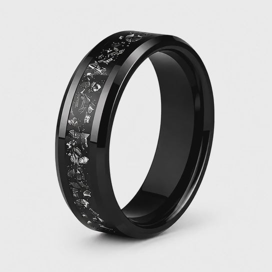 The Obsidian Celestial | Black Tungsten Carbide Meteorite Ring | 6mm, 8mm