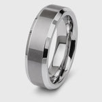 The Harrington | Silver Tungsten Wedding Ring with Polished Bevelled Edges
