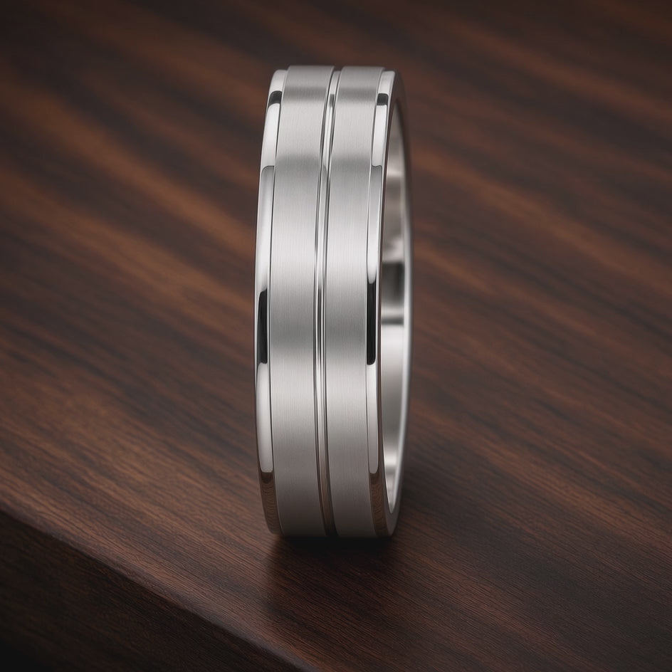 The Stratton | Brushed Titanium Wedding Ring with Twin Precision Groove