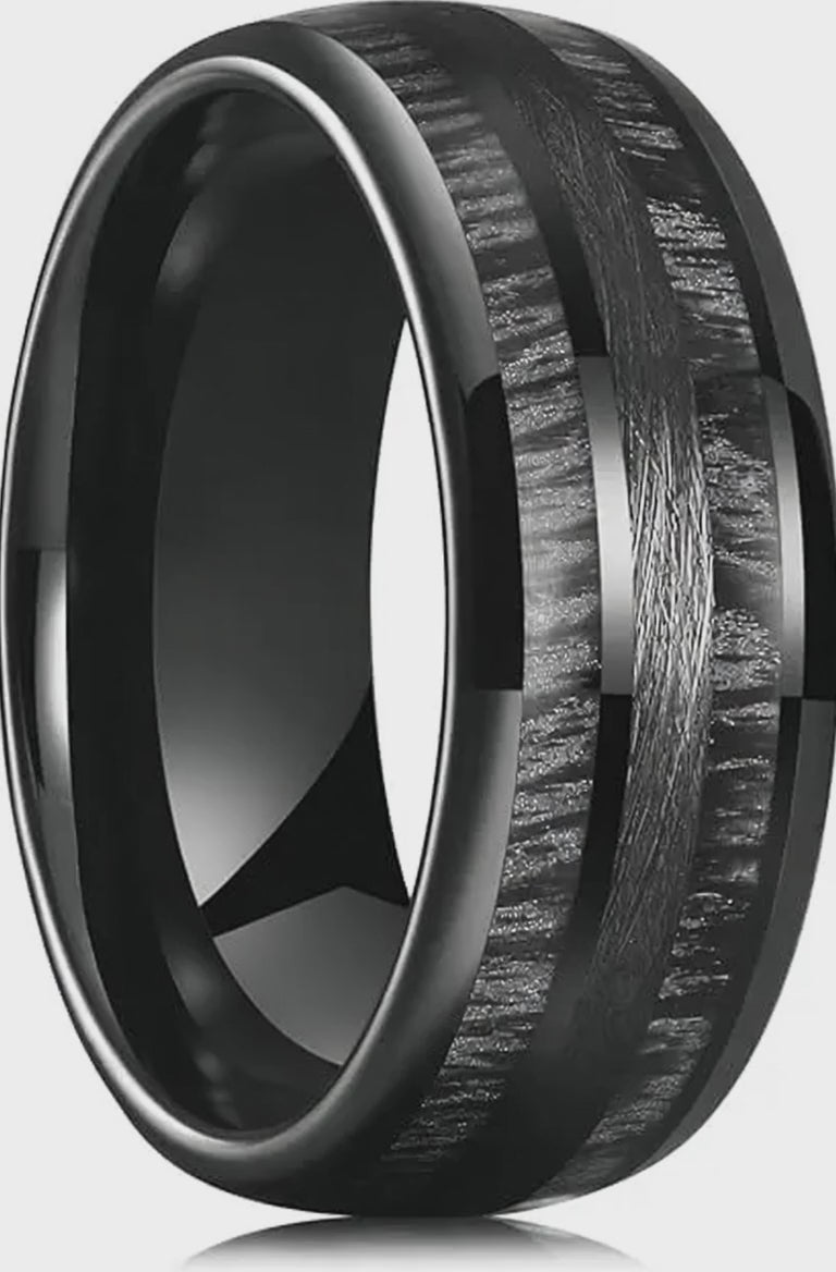The Executive | Black Tungsten Wedding  Ring with Black Wood Inlay | 8mm