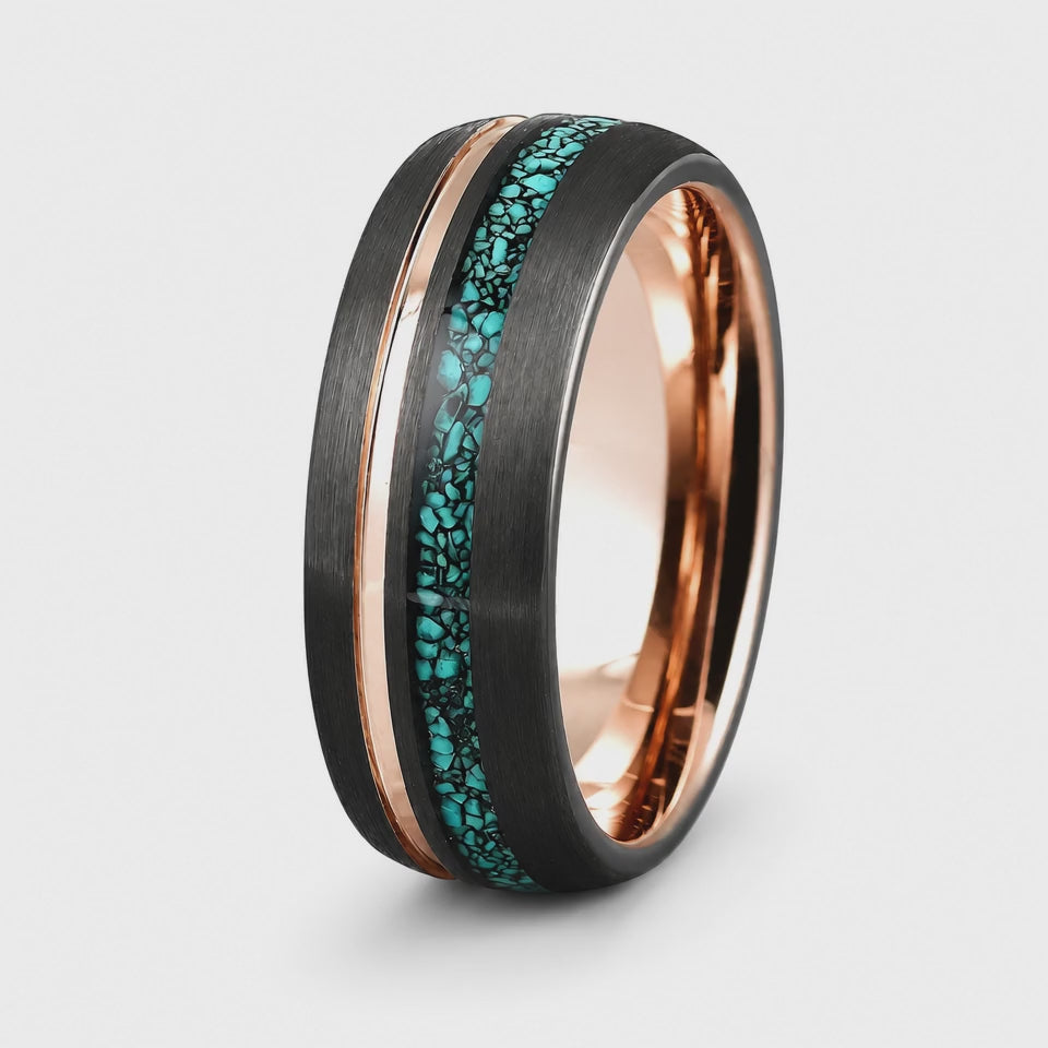 The Azure Legacy Set | Black Tungsten & Turquoise Wedding Rings | 4mm & 6mm