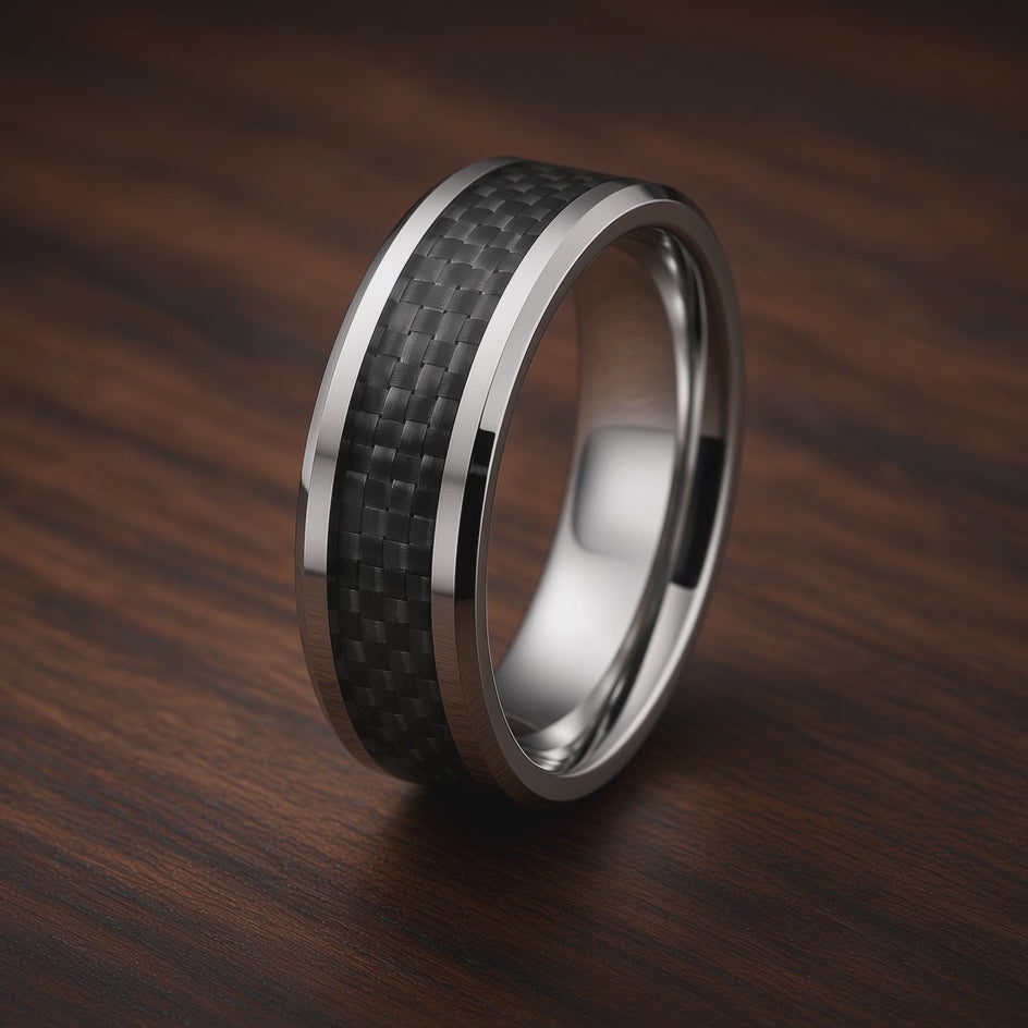 THE CARBON | Tungsten & Black Carbon Fibre Wedding Ring