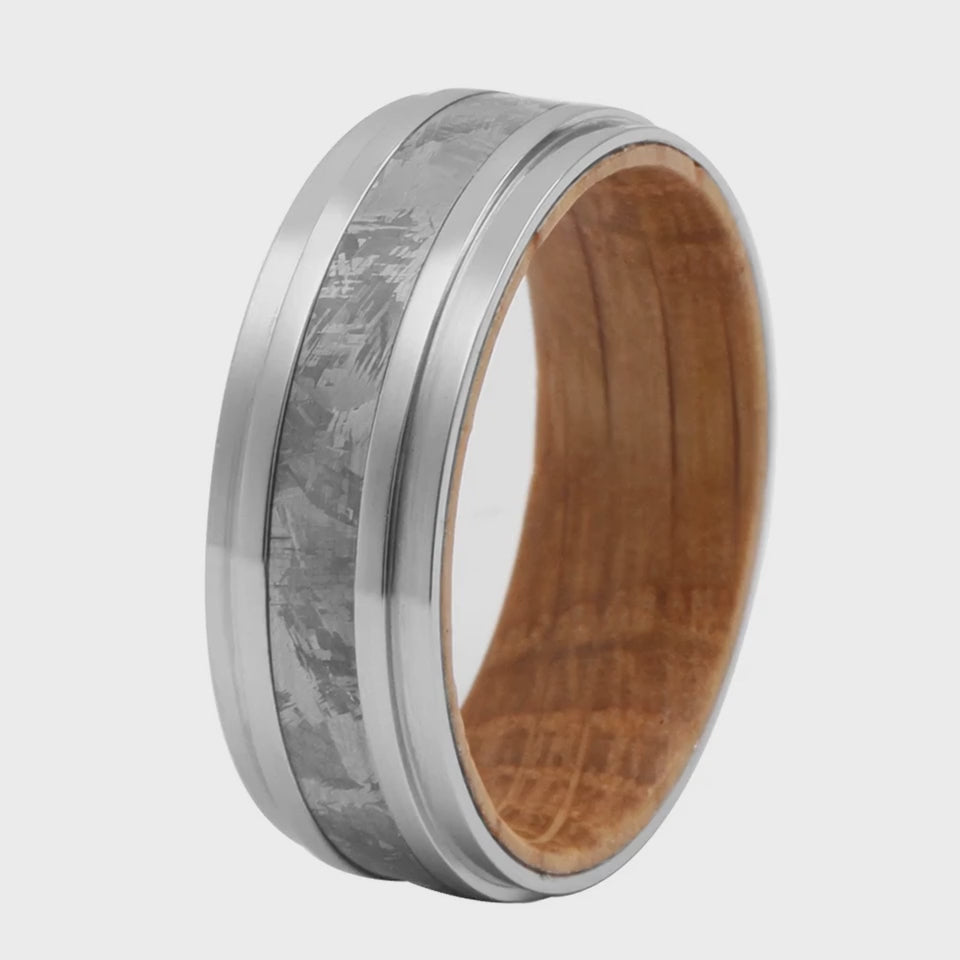 The Legacy | Luxury Meteorite & Whiskey Barrel Ring | 8mm