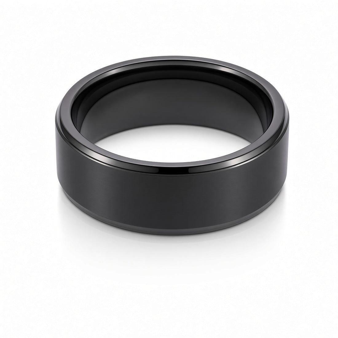 The Onyxford | Black Brushed Titanium Wedding Ring with Polished Edges