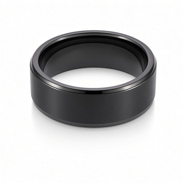 The Onyxford | Black Brushed Titanium Wedding Ring with Polished Edges