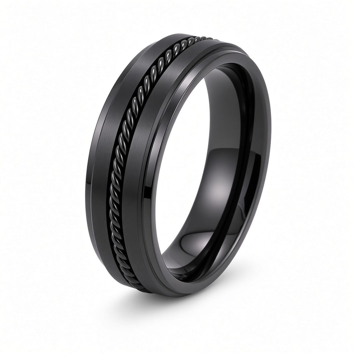 The Sovereign Black | Titanium Wedding Ring with Twisted Rope Centre Detail
