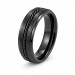 The Sovereign Black | Titanium Wedding Ring with Twisted Rope Centre Detail
