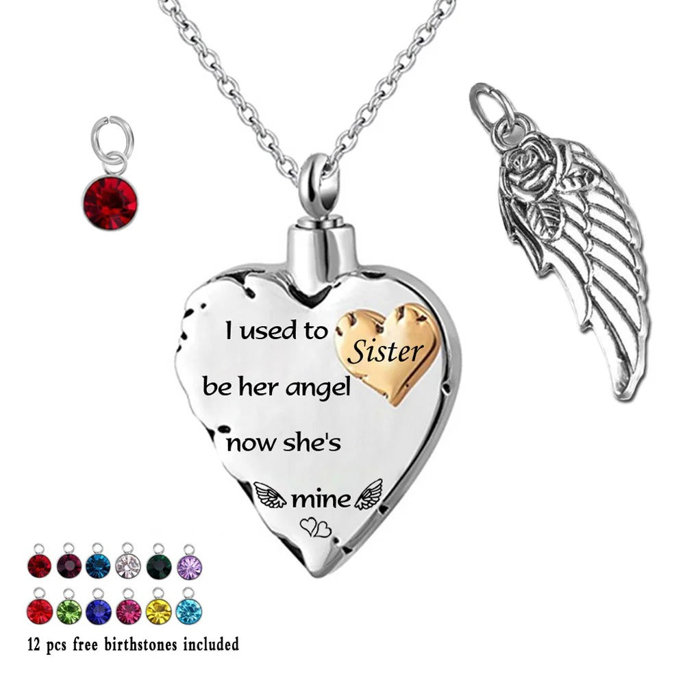 Personalized Cremation Urn with Birthstone and Angel Wing Pendants Necklace - Abrahamallen