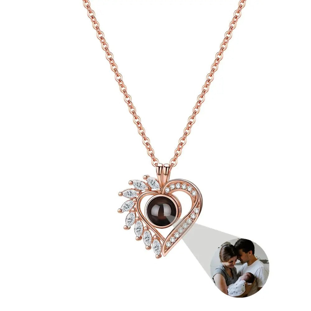 Projection Personalized Heart Picture Pendant Necklace in Sterling Silver - Abrahamallen