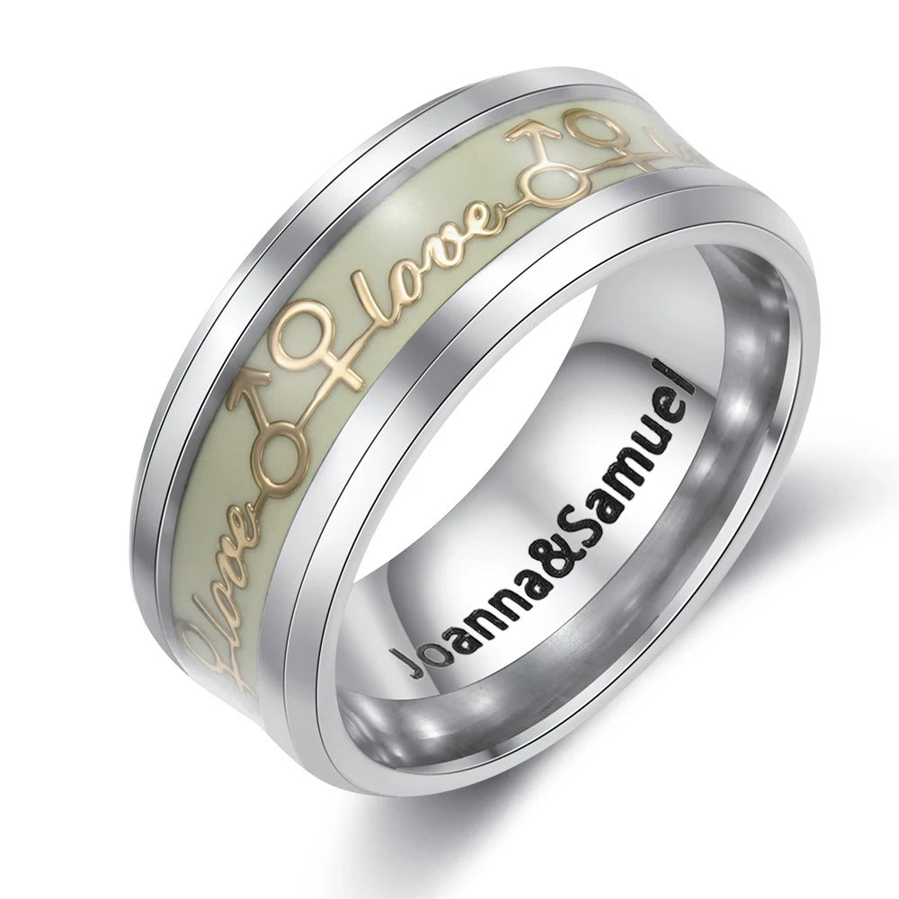 Personalized Inscription Glow in the Dark Couple's Rings - Abrahamallen