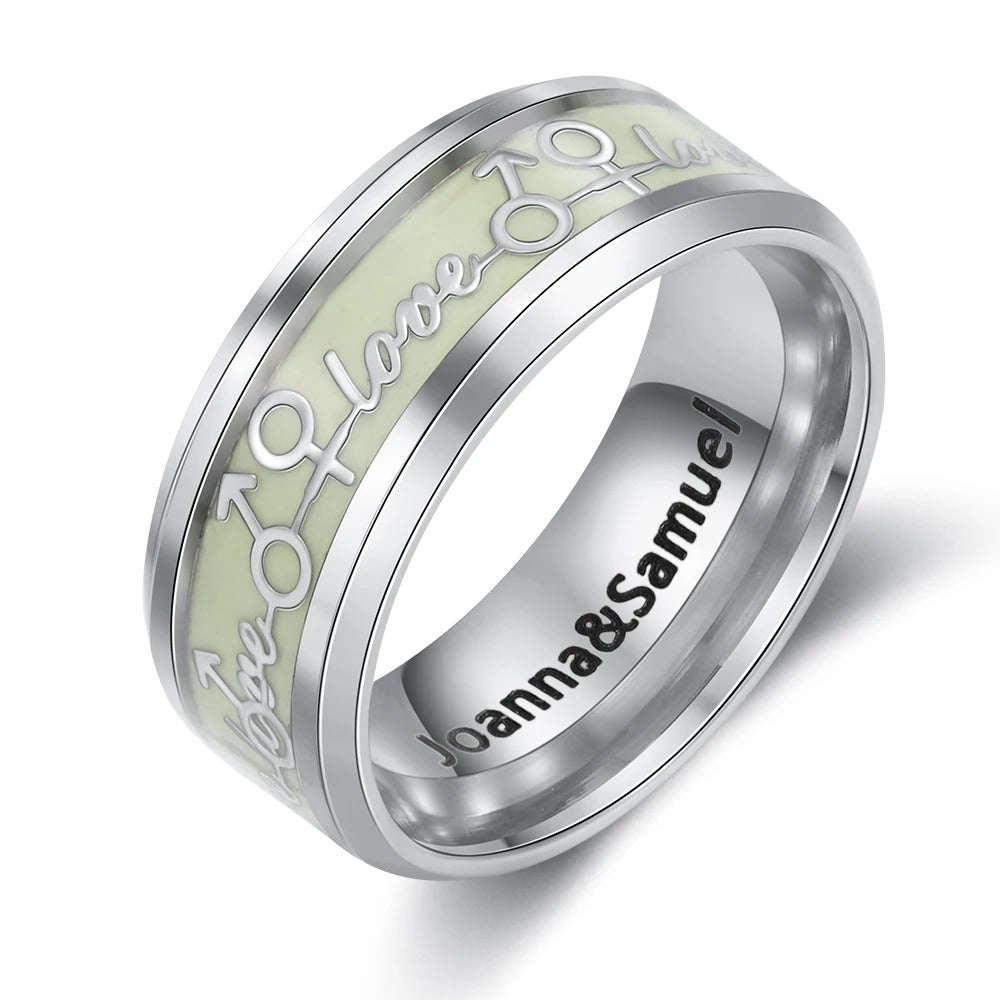 Personalized Inscription Glow in the Dark Couple's Rings - Abrahamallen