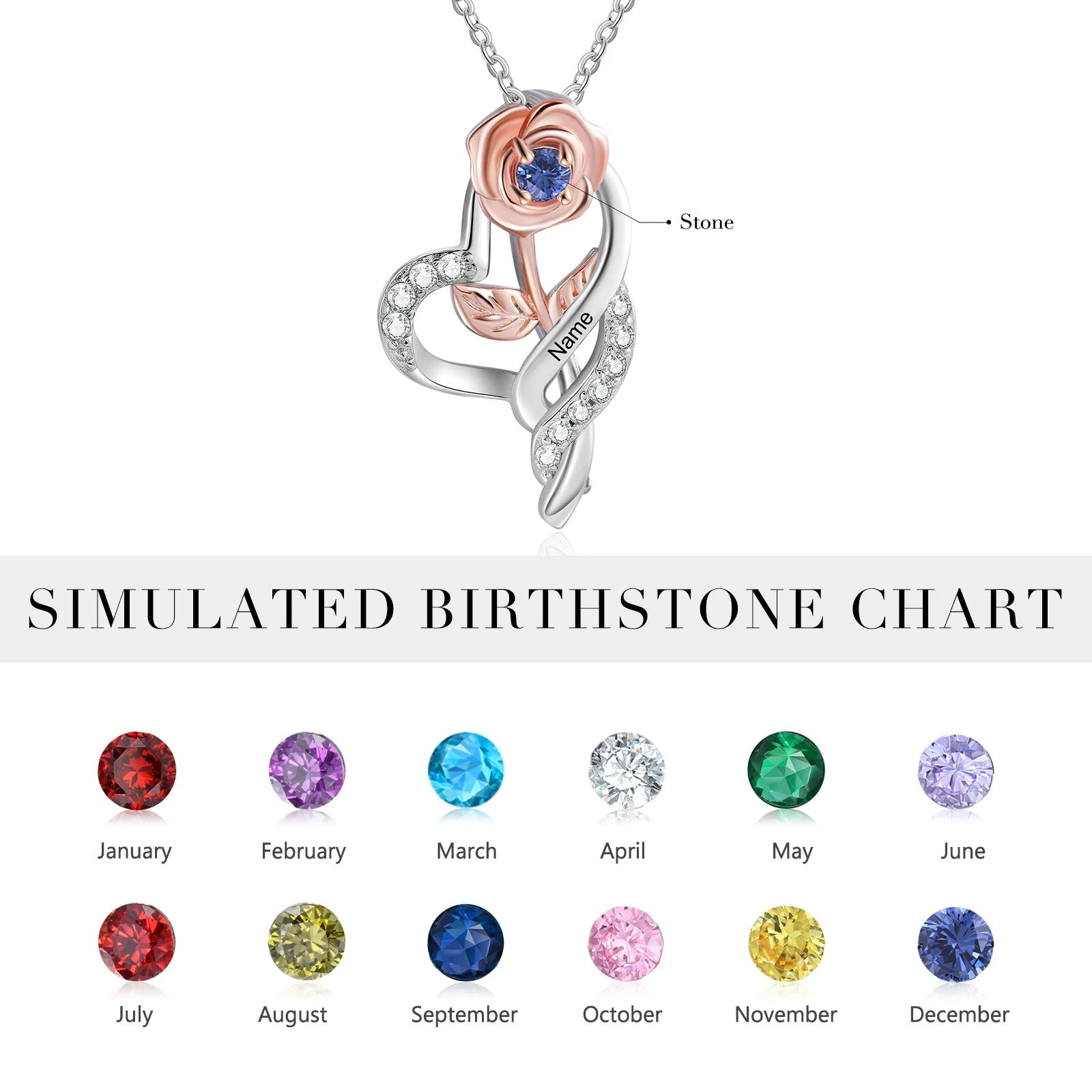 Birthstone Flower Engraveable Name Pendant Necklace - Abrahamallen