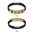 Personalized Engraveable Name Custom 2 Sides Leather Gold Color Beads Bracelets - Abrahamallen