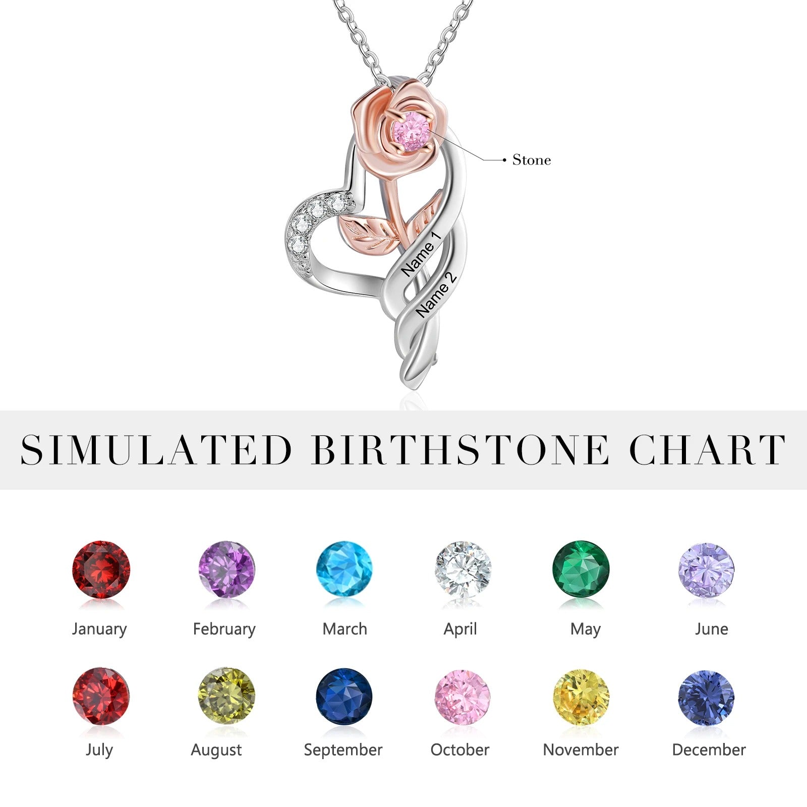 Birthstone Flower Engraveable Name Pendant Necklace - Abrahamallen