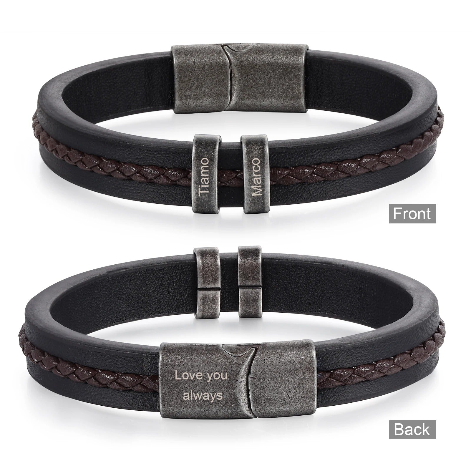 Personalized Engraveable 2-5 Name Leather Bangles Bracelets - Abrahamallen