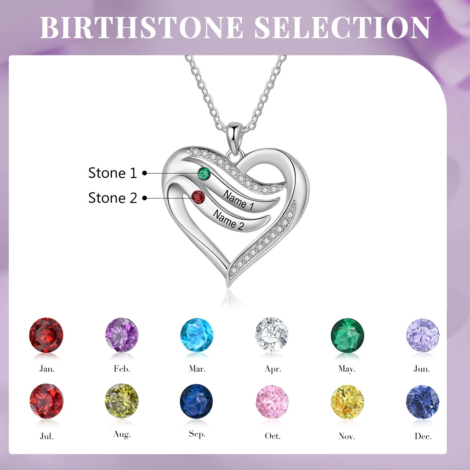 Birthstone Customized Engraveable 2-5 Family Names Pendant Necklace - Abrahamallen