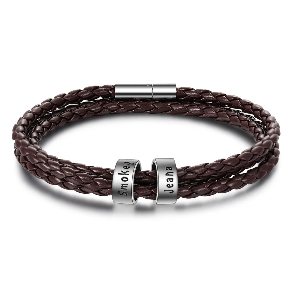 Personalized Engraveable Name Brown Braided Leather Bracelets - Abrahamallen