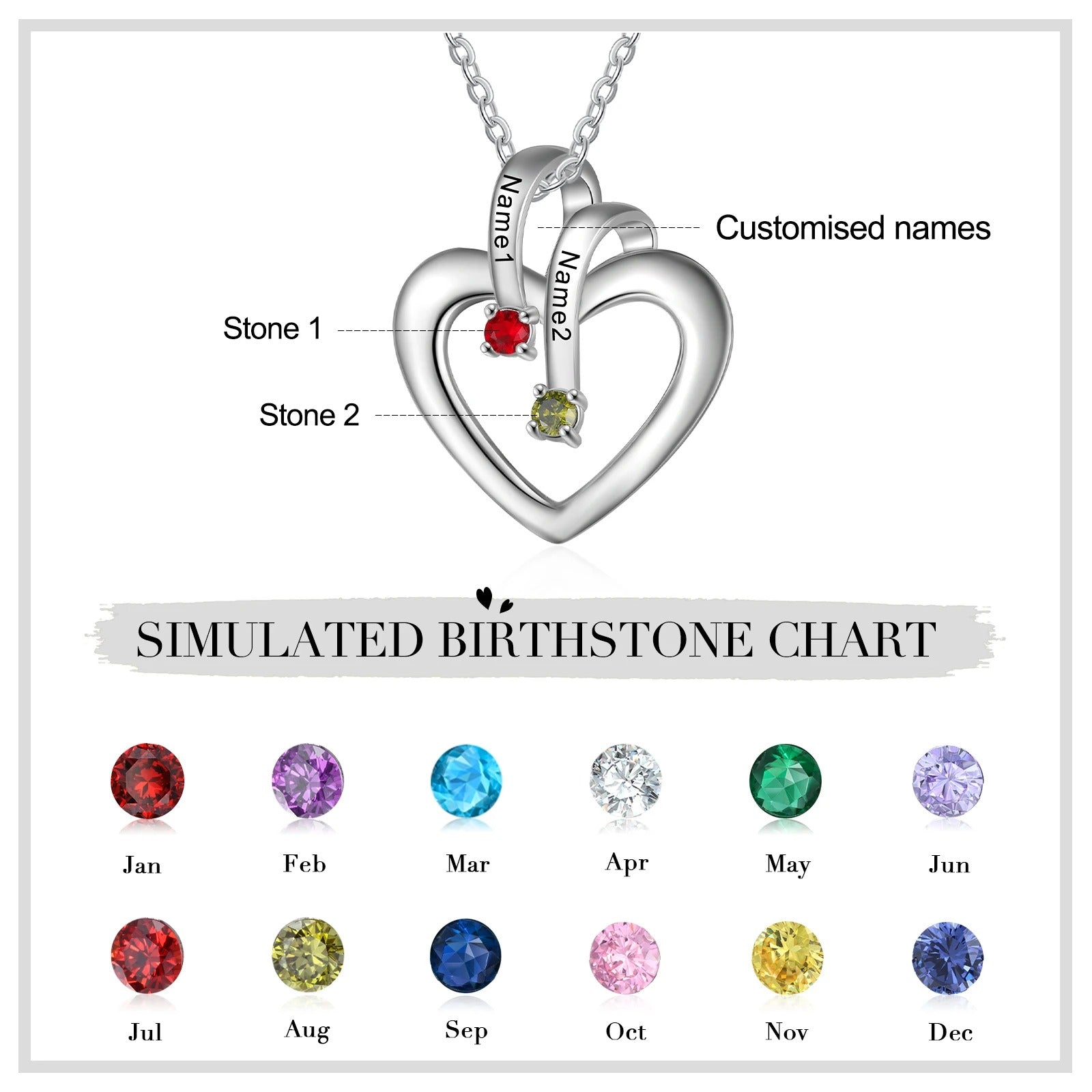 Customized Engraveable 1-3 Name Heart Pendant Necklace - Abrahamallen