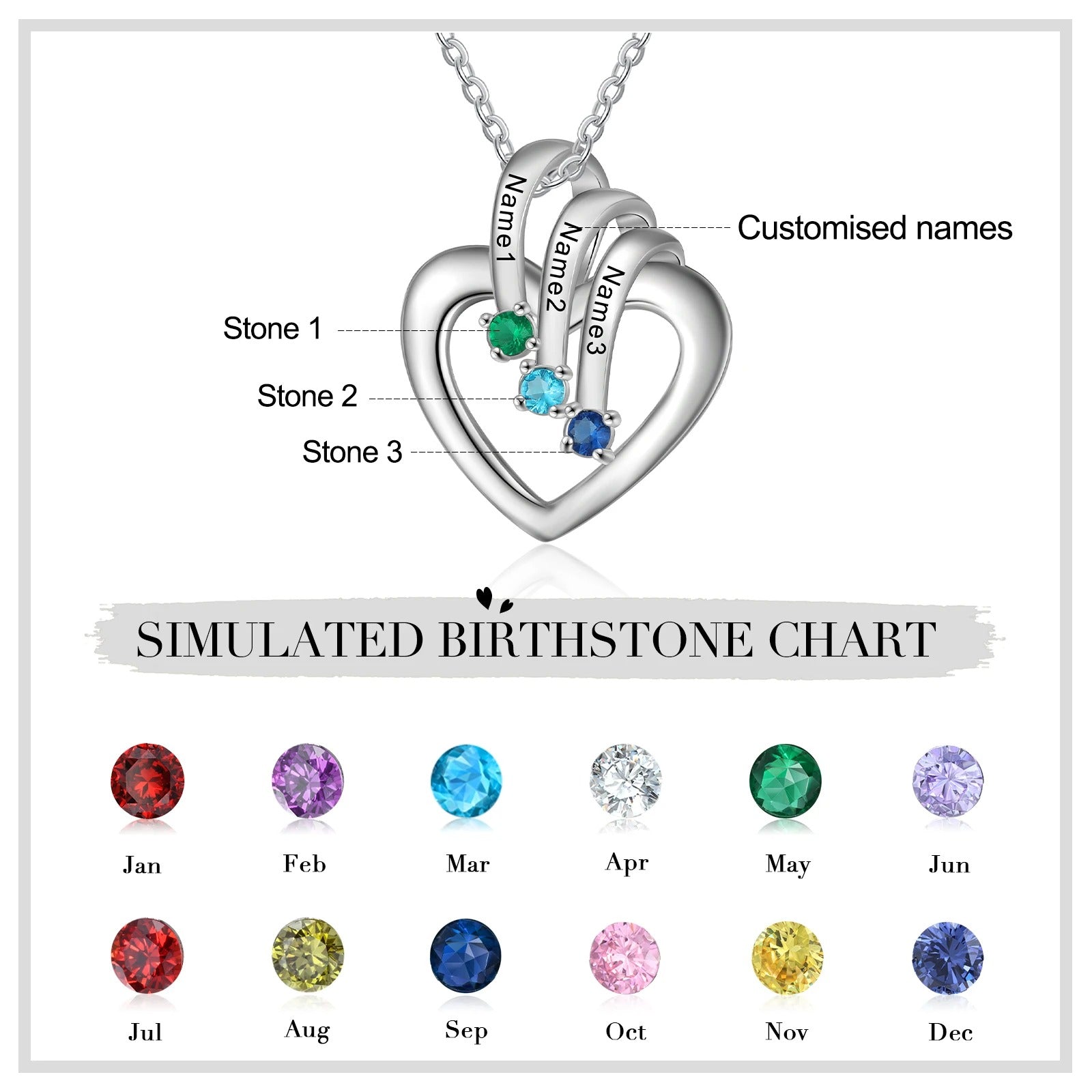 Customized Engraveable 1-3 Name Heart Pendant Necklace - Abrahamallen