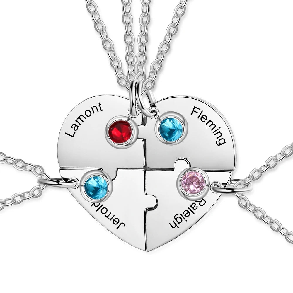 Personalized 2-4 Puzzle Name and Birthstones Pendants Engraveable Necklace - Abrahamallen