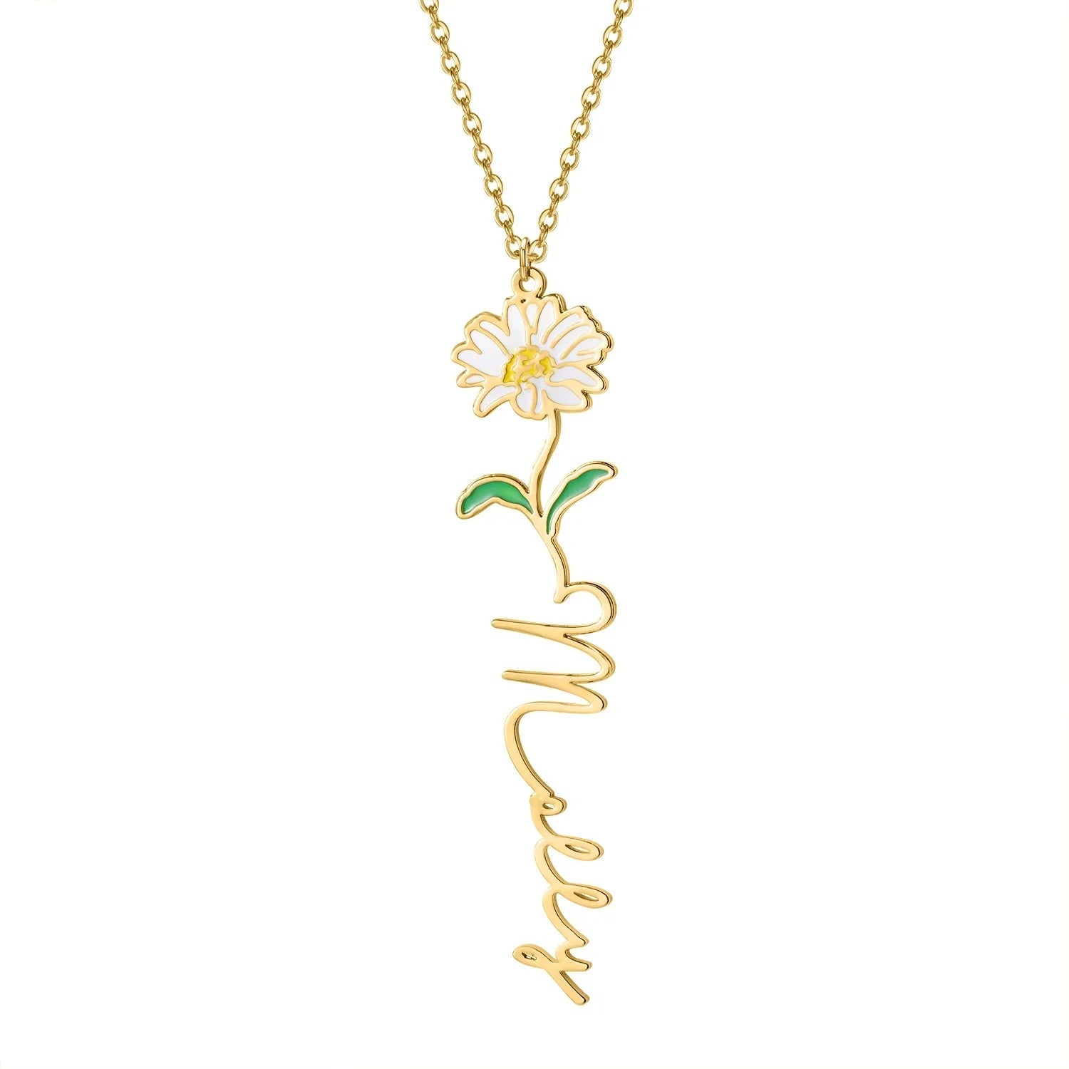 Personalized Birthflower Minimalist Name Pendant Necklace - Abrahamallen