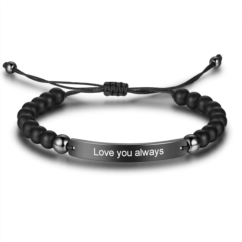 Personalized Engraveable Bar Customized Adjustable Beaded Chain Bracelets - Abrahamallen