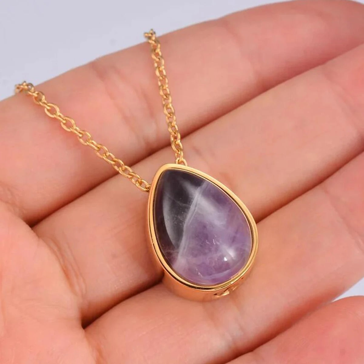 Natural Stone Cremation Urn Teardrop Keepsake Necklace - Abrahamallen