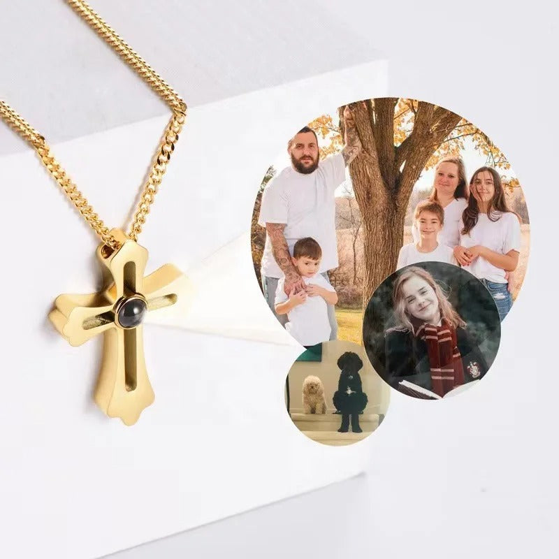 Projection Personalized Photo Cross Pendant Necklace - Abrahamallen