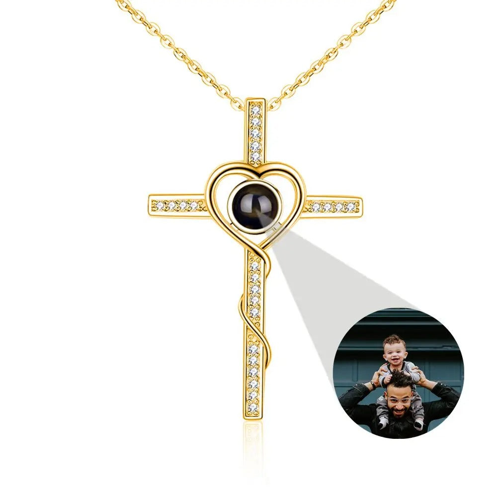 Projection Personalized Cross Photo Pendant Necklace in Sterling Silver - Abrahamallen