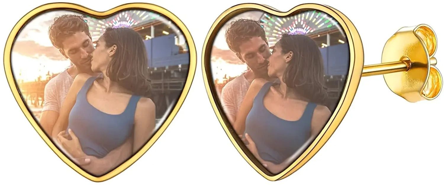 Personalized Heart Shaped Photo Stud Earrings - Abrahamallen