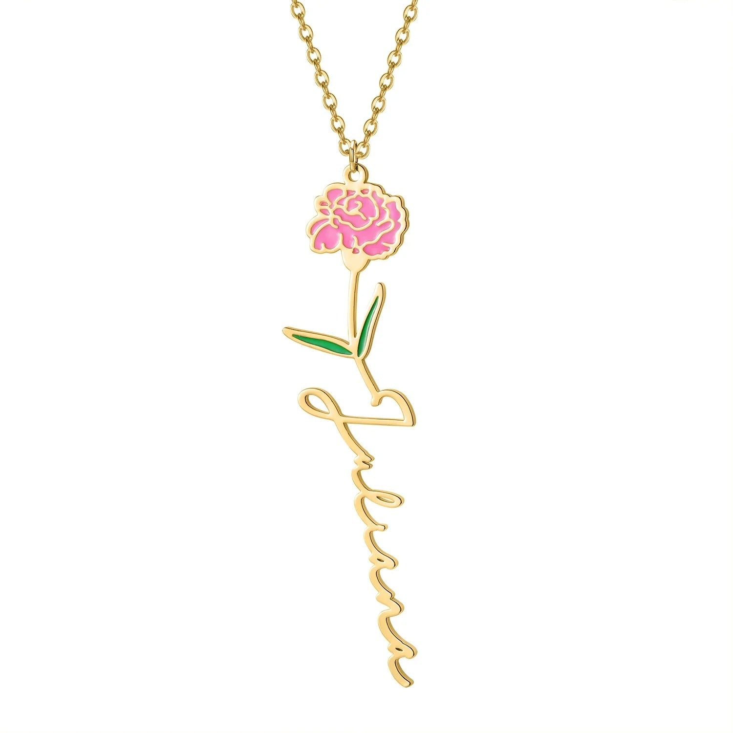 Personalized Birthflower Minimalist Name Pendant Necklace - Abrahamallen