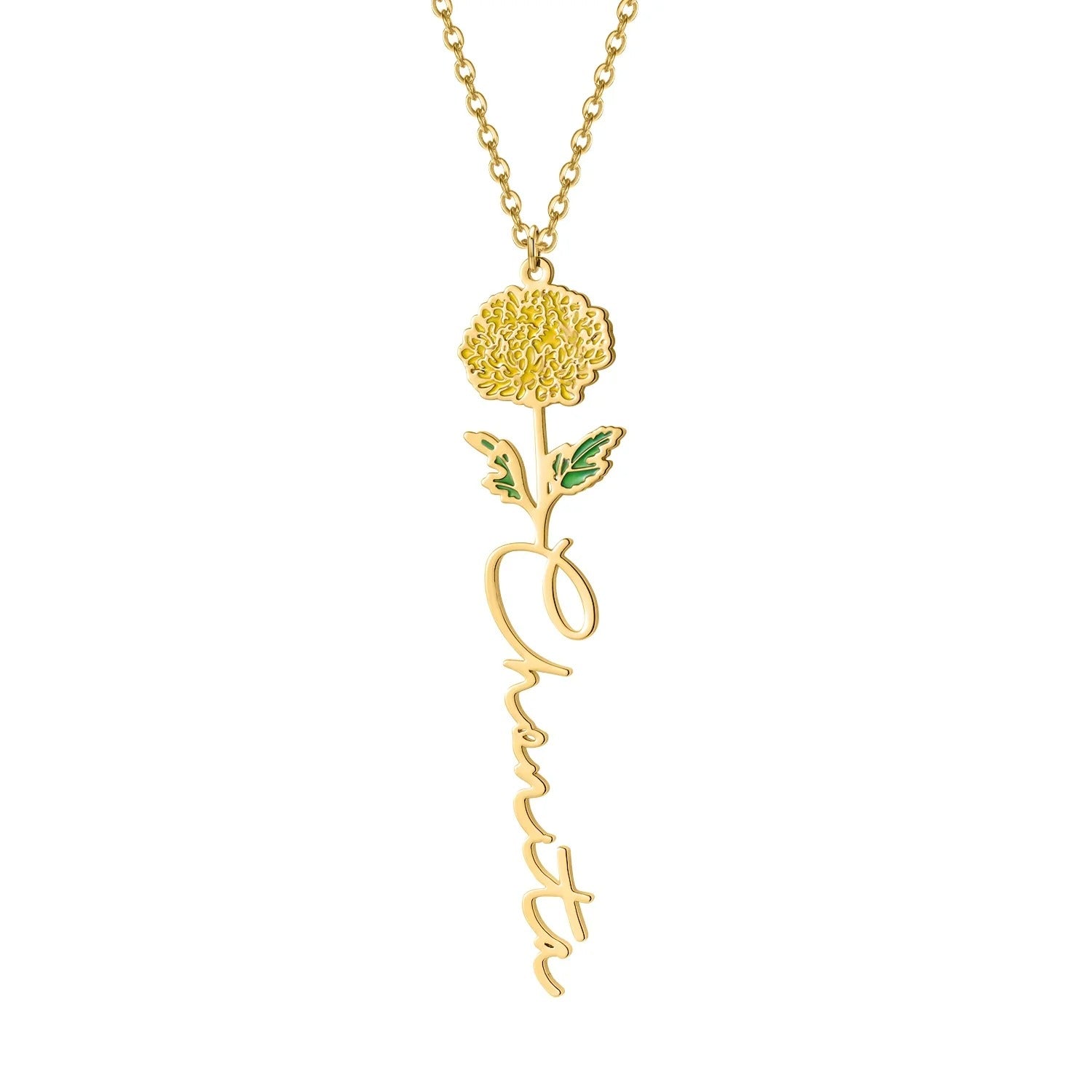 Personalized Birthflower Minimalist Name Pendant Necklace - Abrahamallen