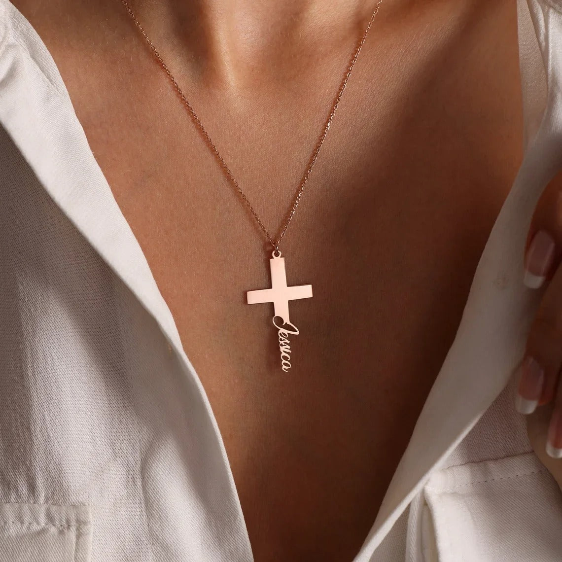 Personalised Cross Name Pendant Necklace - Abrahamallen