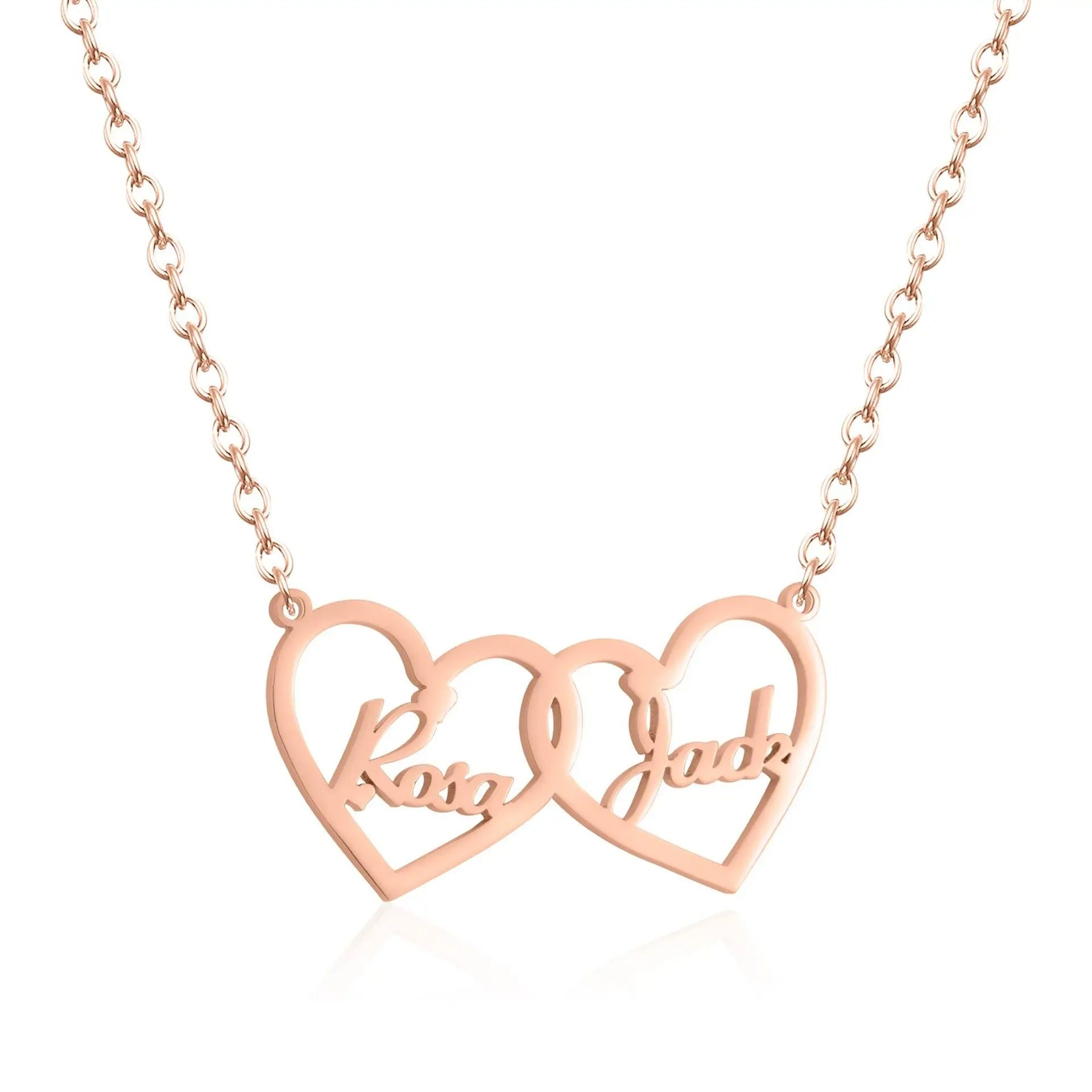 Personalized Double Heart Pendant Necklace - Abrahamallen