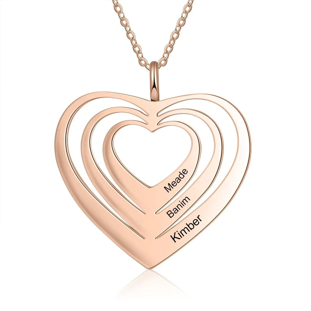 Personalized 3 Heart Names Pendant Necklace - Abrahamallen